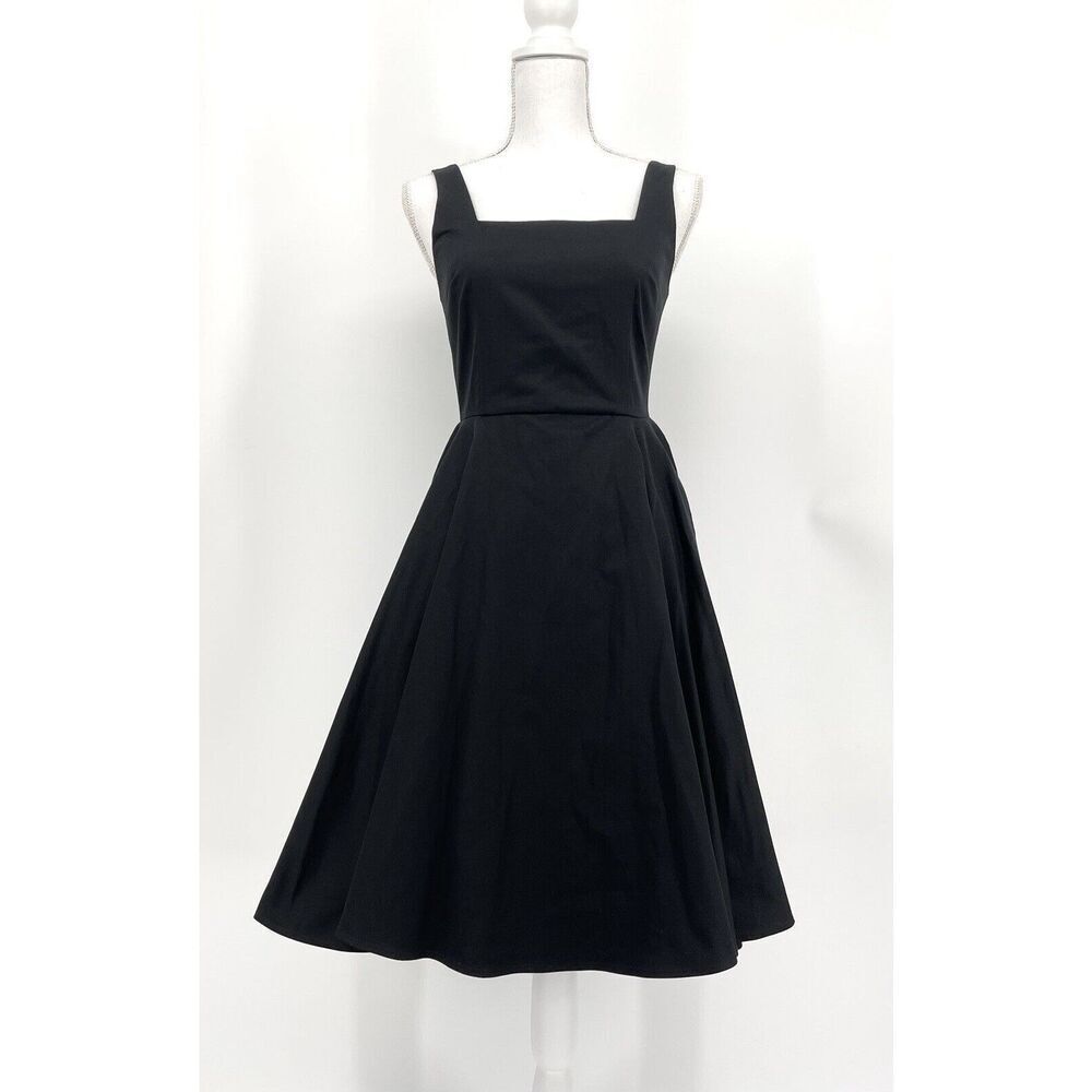 Yuan Lyu Cotton Fit And Flare Circle Skirt Dress Pockets Black Womens Size XS